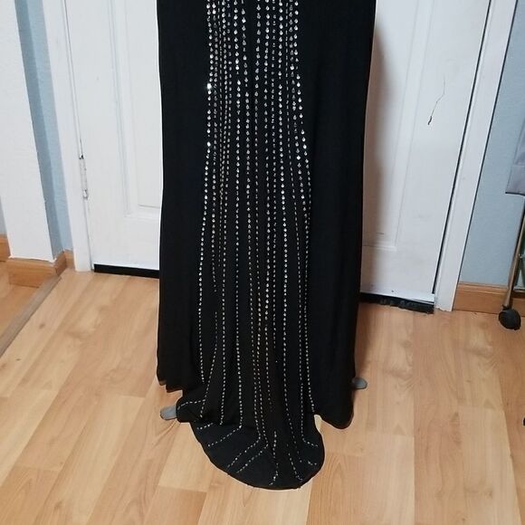 Betsy and Adam jeweled halter formal gown Black with sequined and jewels - Picture 10 of 16